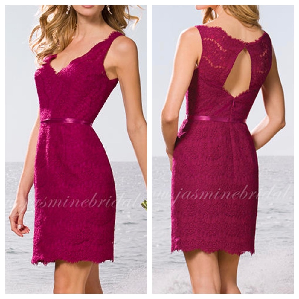 Belsoie Lace Sleeveless Mini Dress Burgundy 10